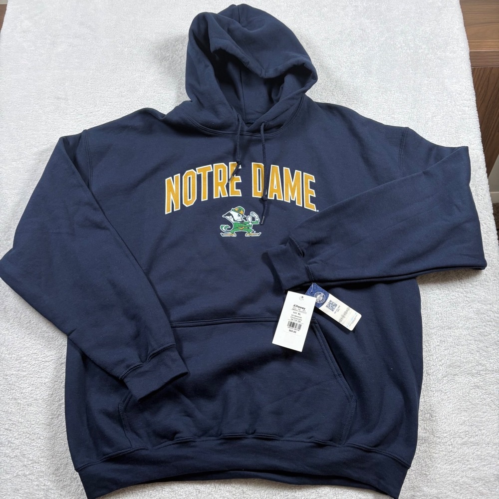 Notre Dame Fighting Irish Hoodie Mens XL Navy Blue Leprechaun Mascot NWT NCAA - Picture 2 of 9